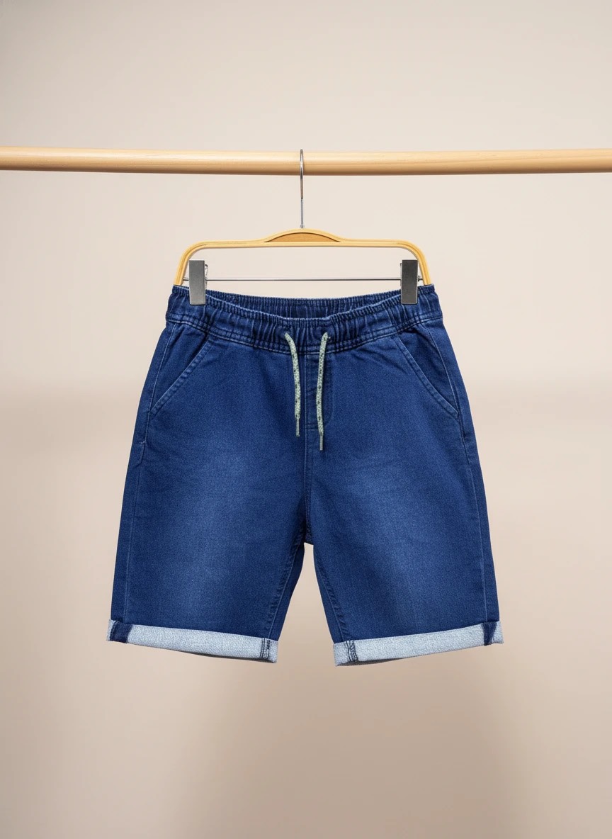 IMG_6539.png شلوارک جین کمر کشی آبی تند پایین تا شده کد 661 - تصویر 1